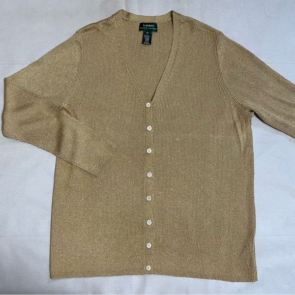 Ralph Lauren Knit Rayon Gold Tank Cardigan Set Size 2X - Picture 6 of 14